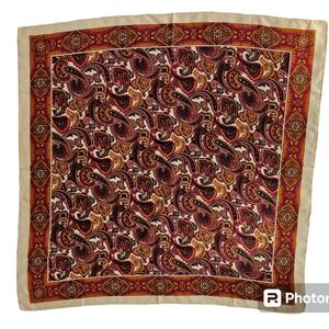 Purple & Orange Paisley Medallion Border Scarf | SZ 35" Sq